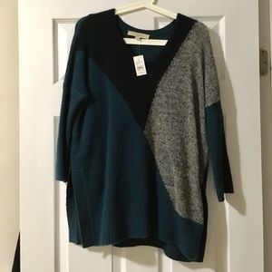 LOFT dark teal color block wool sweater XS